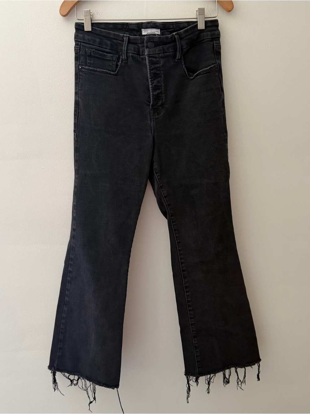 Good American Jeans Good Legs Crop Black Taw Hem Flare Size 29